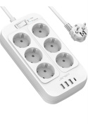 JSVER Listwa Zasilająca 6 Gniazd z 4 Portami USB