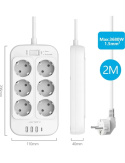 JSVER Listwa Zasilająca 6 Gniazd z 4 Portami USB
