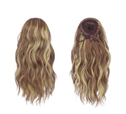 FESHFEN Faliste włosy kucyk przedłużanie kucyka 30 cm brąz i blond