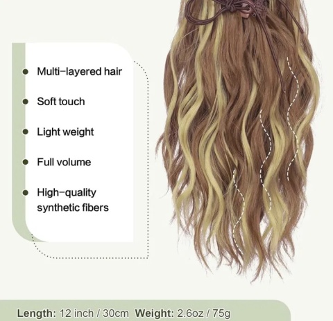 FESHFEN Faliste włosy kucyk przedłużanie kucyka 30 cm brąz i blond FESHFEN Faliste włosy kucyk przedłużanie kucyka 30 cm brąz i blond