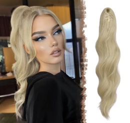 FESHFEN Przedłużenie włosów z klamrą, warkocz 50 cm popielaty blond