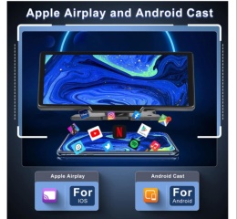 PODOFO Bezprzewodowy CarPlay z ekranem dotykowym i kamerą samochodową