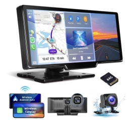 PODOFO Bezprzewodowy CarPlay z ekranem dotykowym i kamerą samochodową