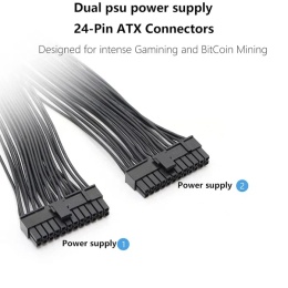 GELRHONR Podwójny zasilacz sieciowy 24-pinowy kabel adaptera ATX