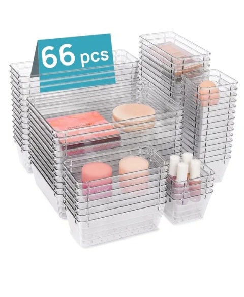 Vtopmart 66 szt organizer z przezroczystego plastiku do szuflad